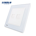 Livolo Fabricante Bom Design Moderno Painel De Vidro 2 Gang Tel Computador Soquete VL-W292TC-13